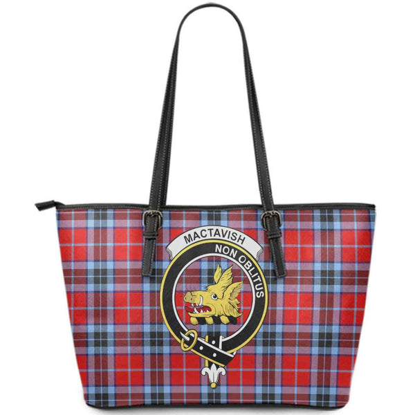 Scottish MacTavish Clan Crest Tartan Leather Tote Tartan Plaid