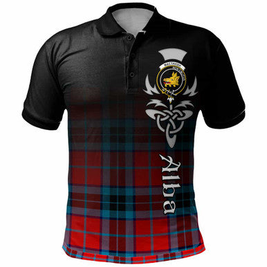 Scottish MacTavish Clan Crest Tartan Polo Shirt - Alba Gu Brath Family Crest Celtic Inspired Front Side Tartan Plaid