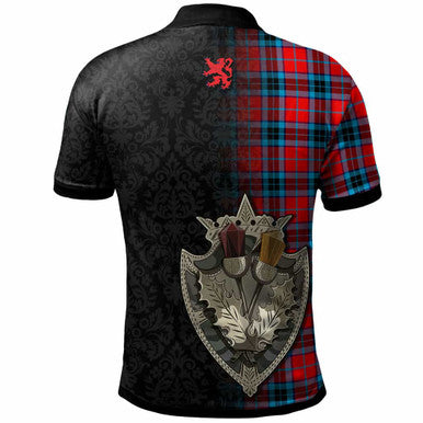 Scottish MacTavish Clan Crest Tartan Polo Shirt - Half Thistle Flowers Celtic Design Back Side Tartan Plaid