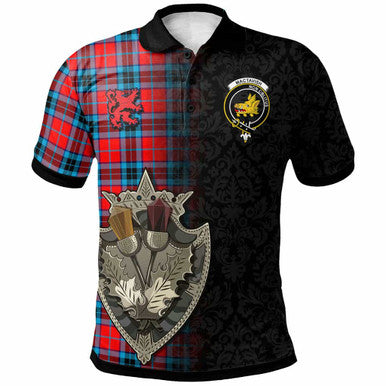 Scottish MacTavish Clan Crest Tartan Polo Shirt - Half Thistle Flowers Celtic Design Front Side Tartan Plaid