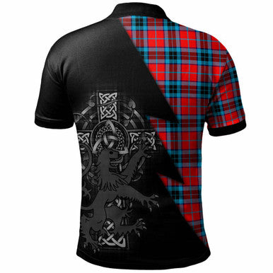 Scottish MacTavish Clan Crest Tartan Polo Shirt - Lion Rampant Celtic Cross Flash Style Back Side Tartan Plaid