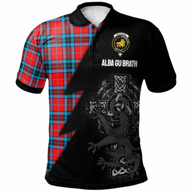 Scottish MacTavish Clan Crest Tartan Polo Shirt - Lion Rampant Celtic Cross Flash Style Front Side Tartan Plaid