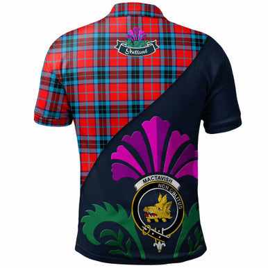 Scottish MacTavish Clan Crest Tartan Polo Shirt - Scotland Thistle Style Back Side Tartan Plaid