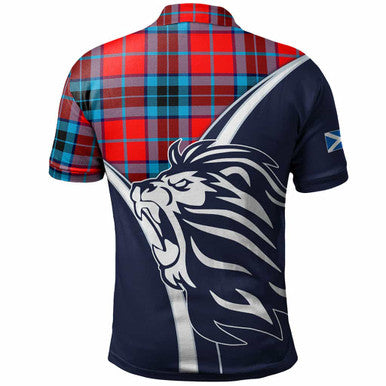 Scottish MacTavish Clan Crest Tartan Polo Shirt - Scottish Flag With Lion Back Side Tartan Plaid