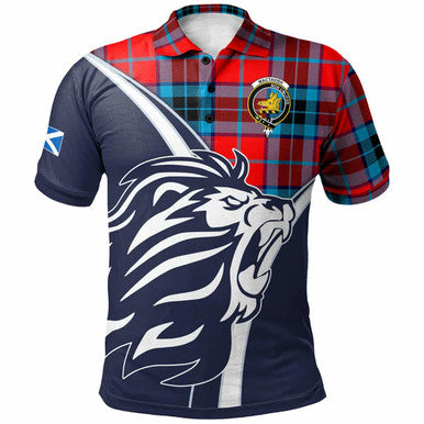 Scottish MacTavish Clan Crest Tartan Polo Shirt - Scottish Flag With Lion Front Side Tartan Plaid