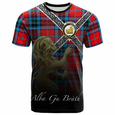 Scottish MacTavish Clan Crest Tartan T-Shirt - Celtic With Scotland Lion Front Side Tartan Plaid
