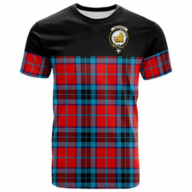 Scottish MacTavish Clan Crest Tartan T-Shirt - Horizontal Style Front Side Tartan Plaid