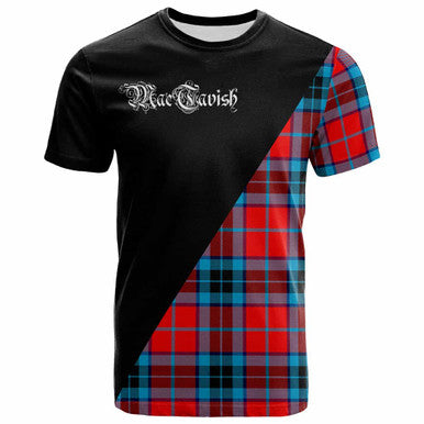 Scottish MacTavish Clan Crest Tartan T-Shirt - Military Logo Front Side Tartan Plaid