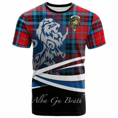 Scottish MacTavish Clan Crest Tartan T-Shirt - Scotland Lion Front Side Tartan Plaid