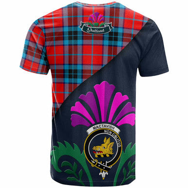 Scottish MacTavish Clan Crest Tartan T-Shirt - Scotland Thistle Style Back Side Tartan Plaid