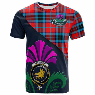Scottish MacTavish Clan Crest Tartan T-Shirt - Scotland Thistle Style Front Side Tartan Plaid