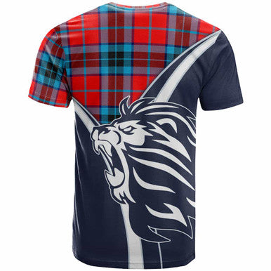 Scottish MacTavish Clan Crest Tartan T-Shirt - Scottish Flag With Lion Back Side Tartan Plaid