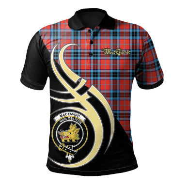 Scottish MacTavish Modern Clan Crest Tartan Polo Shirt Believe in Me Front Side Tartan Plaid