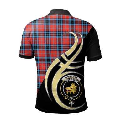 Scottish MacTavish Modern Clan Crest Tartan Polo Shirt Believe in Me Back Side Tartan Plaid