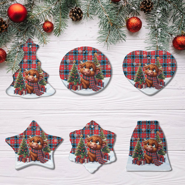 Scottish MacTavish Modern Clan Tartan Ceramic Ornament Cute Highland Cow Christmas All Style Tartan Plaid