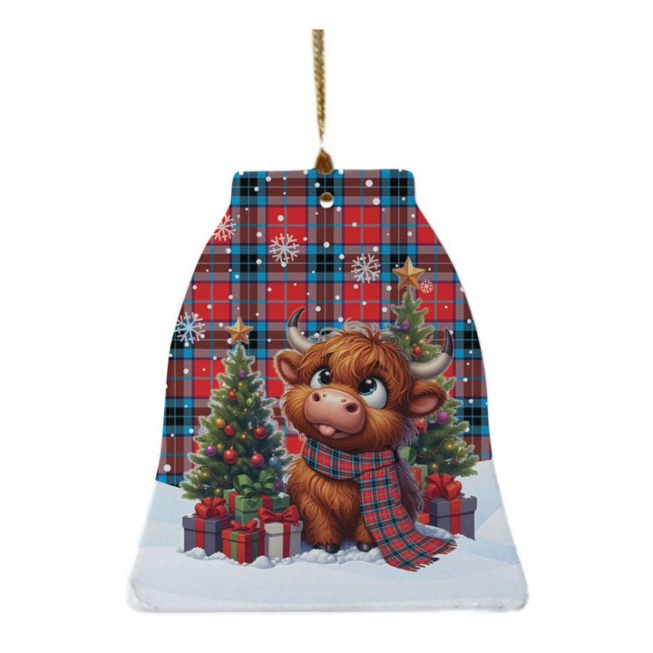 Scottish MacTavish Modern Clan Tartan Ceramic Ornament Cute Highland Cow Christmas Bell Style Tartan Plaid