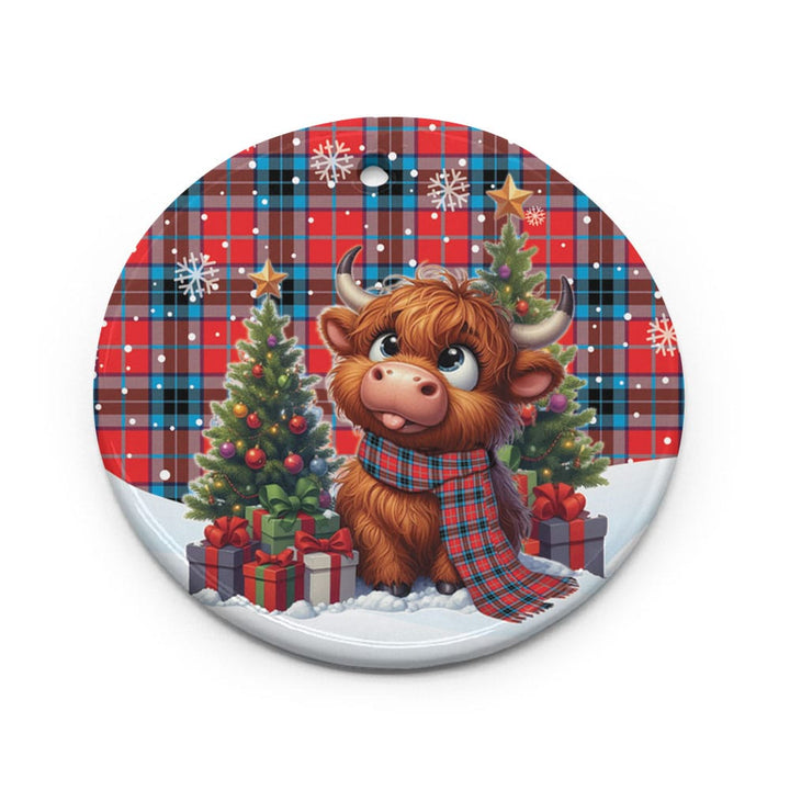 Scottish MacTavish Modern Clan Tartan Ceramic Ornament Cute Highland Cow Christmas Circle Style Tartan Plaid