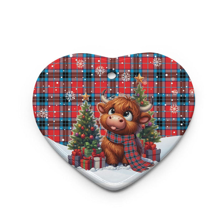 Scottish MacTavish Modern Clan Tartan Ceramic Ornament Cute Highland Cow Christmas Heart Style Tartan Plaid