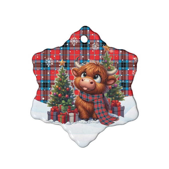 Scottish MacTavish Modern Clan Tartan Ceramic Ornament Cute Highland Cow Christmas Snow Flake Style Tartan Plaid
