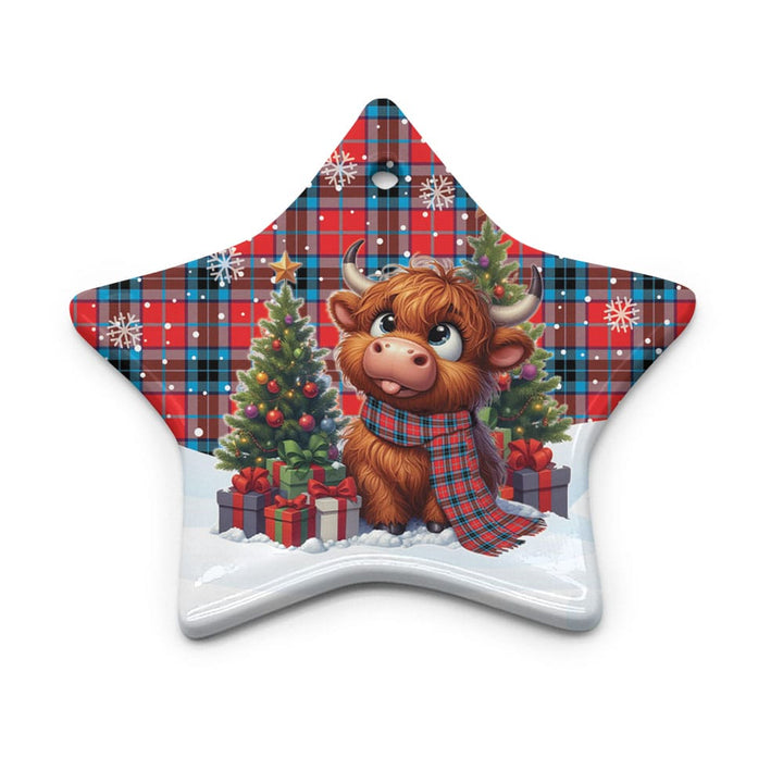 Scottish MacTavish Modern Clan Tartan Ceramic Ornament Cute Highland Cow Christmas Star Style Tartan Plaid