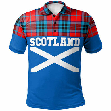 Scottish MacTavish Modern Clan Tartan Polo Shirt - Lion Rampant of Scotland With Flag Front Side Tartan Plaid