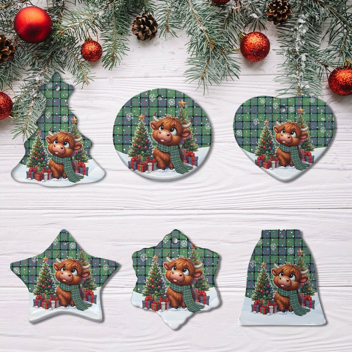 Scottish MacThomas Ancient Clan Tartan Ceramic Ornament Cute Highland Cow Christmas All Style Tartan Plaid
