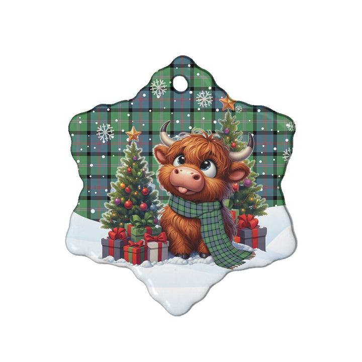 Scottish MacThomas Ancient Clan Tartan Ceramic Ornament Cute Highland Cow Christmas Snow Flake Style Tartan Plaid