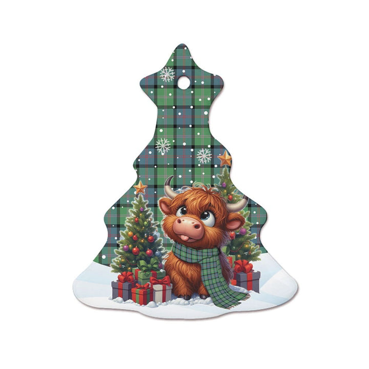 Scottish MacThomas Ancient Clan Tartan Ceramic Ornament Cute Highland Cow Christmas Tree Style Tartan Plaid