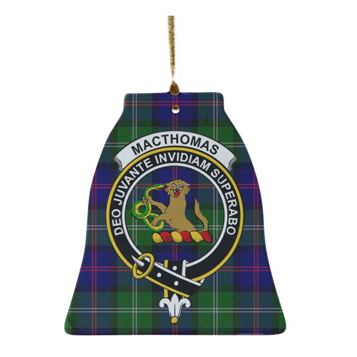 Scottish MacThomas Clan Crest Tartan Ceramic Ornament Bell Shape Tartan Plaid