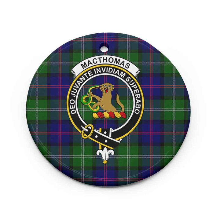 Scottish MacThomas Clan Crest Tartan Ceramic Ornament Circle Shape Tartan Plaid