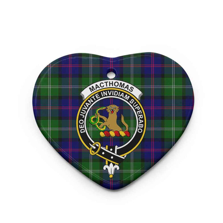 Scottish MacThomas Clan Crest Tartan Ceramic Ornament Heart Shape Tartan Plaid