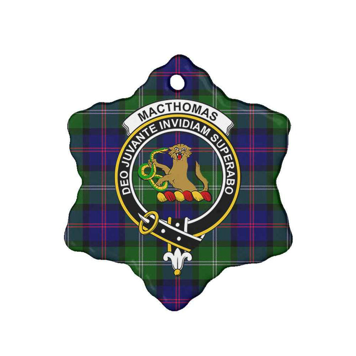 Scottish MacThomas Clan Crest Tartan Ceramic Ornament Snow Flake Shape Tartan Plaid