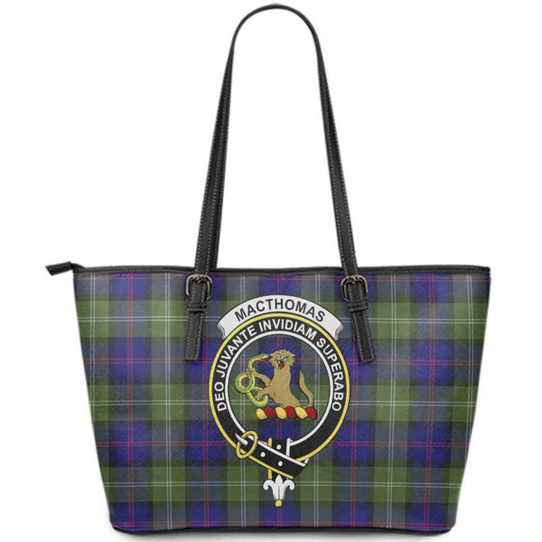 Scottish MacThomas Clan Crest Tartan Leather Tote Tartan Plaid