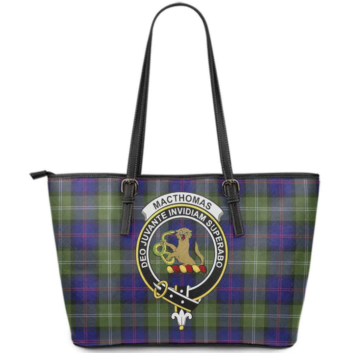 Scottish MacThomas Clan Crest Tartan Leather Tote Tartan Plaid