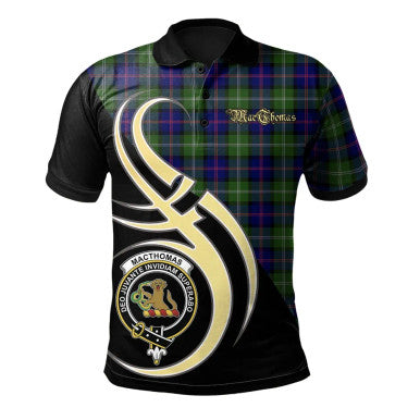 Scottish MacThomas Modern Clan Crest Tartan Polo Shirt Believe in Me Front Side Tartan Plaid