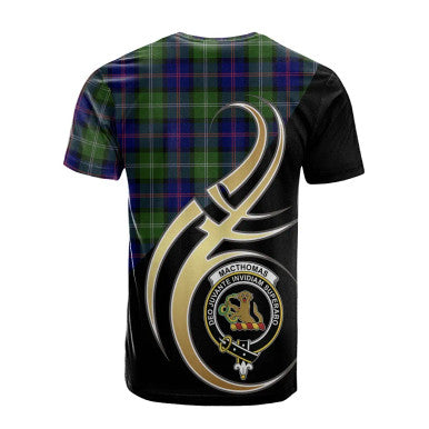 Scottish MacThomas Modern Clan Crest Tartan T-Shirt Believe in Me Back Side Tartan Plaid