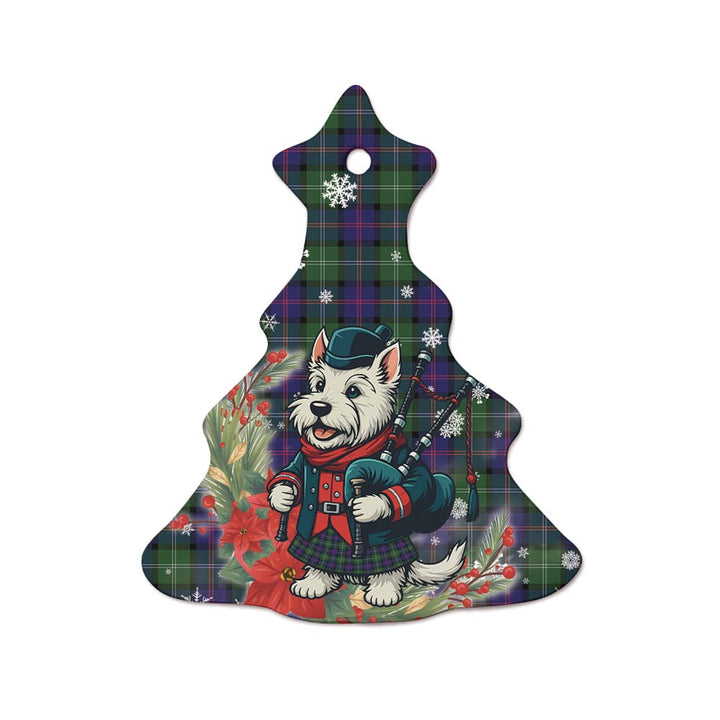 Scottish MacThomas Modern Clan Tartan Ceramic Ornament Cute Scottish Terrier Dog Tree Style Tartan Plaid