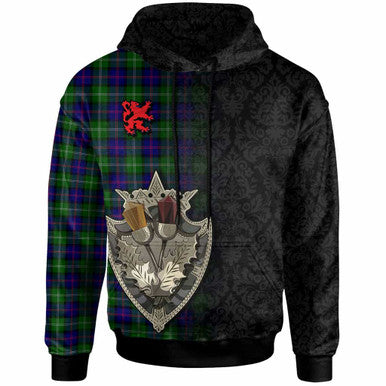 Scottish MacThomas Modern Clan Tartan Hoodie - Half Thistle Flowers Celtic Design Front Side Tartan Plaid