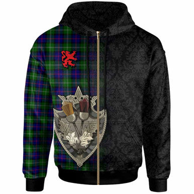 Scottish MacThomas Modern Clan Tartan Hoodie - Half Thistle Flowers Celtic Design Zip-up Tartan Plaid