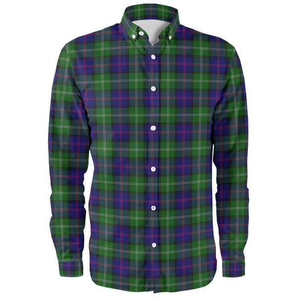 Scottish MacThomas Modern Clan Tartan Long Sleeve Shirt Front Side Tartan Plaid