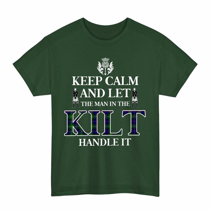 Scottish MacThomas Modern Clan Tartan T-Shirt - Keep Calm Tartan Plaid Forest Green Color