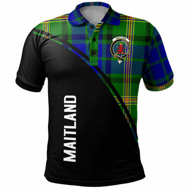 Scottish Maitland Clan Crest Tartan Curve Polo Shirt Front Side Tartan Plaid