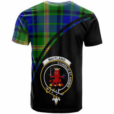 Scottish Maitland Clan Crest Tartan Curve T-Shirt Back Side Tartan Plaid