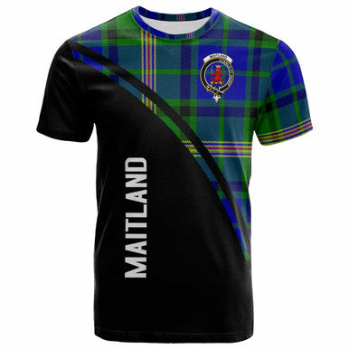 Scottish Maitland Clan Crest Tartan Curve T-Shirt Front Side Tartan Plaid