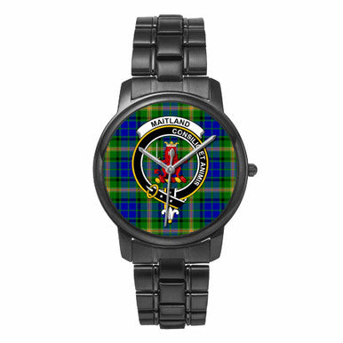 Scottish Maitland Clan Crest Tartan Folding Clasp Steel Quartz Watches Tartan Plaid Black 1