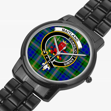 Scottish Maitland Clan Crest Tartan Folding Clasp Steel Quartz Watches Tartan Plaid Black 2