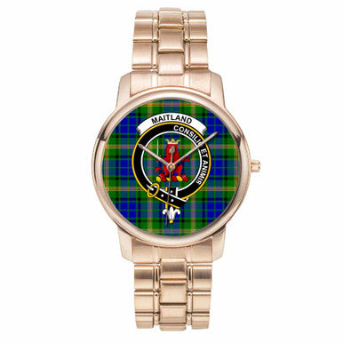 Scottish Maitland Clan Crest Tartan Folding Clasp Steel Quartz Watches Tartan Plaid Rose Gold 1