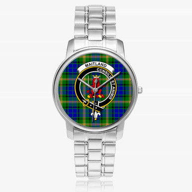 Scottish Maitland Clan Crest Tartan Folding Clasp Steel Quartz Watches Tartan Plaid Silver 1