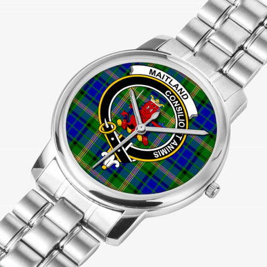 Scottish Maitland Clan Crest Tartan Folding Clasp Steel Quartz Watches Tartan Plaid Silver 2