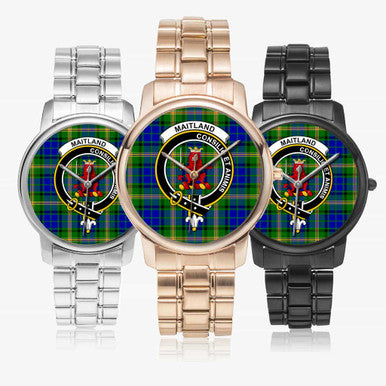Scottish Maitland Clan Crest Tartan Folding Clasp Steel Quartz Watches Tartan Plaid All